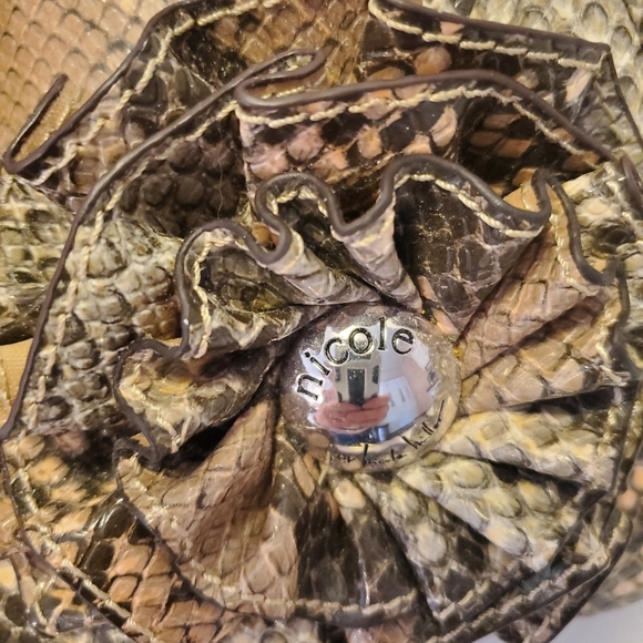 Snakeskin With Ruffles Shoulder Bag By Nicole Miller - Picture 5 of 9